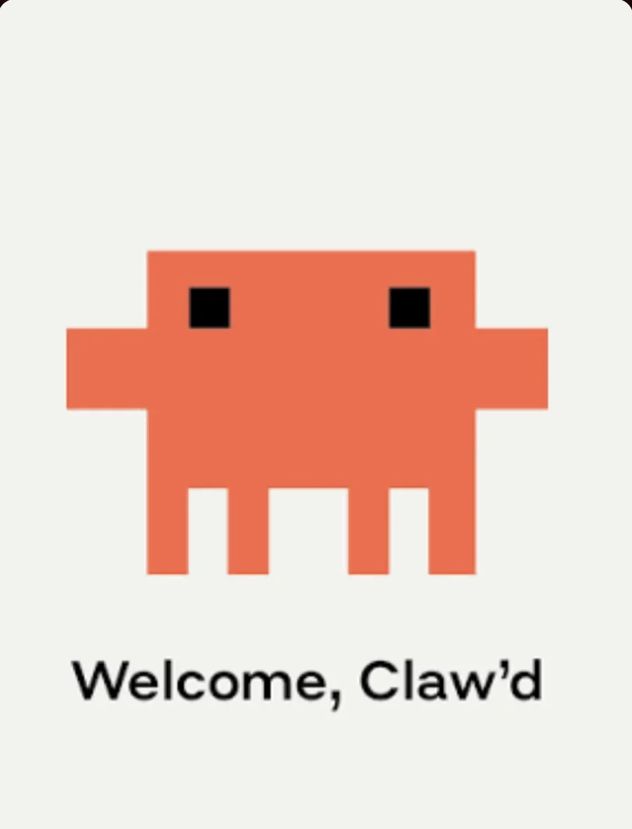 Robot pixelado Claw'd — Welcome, Claw'd